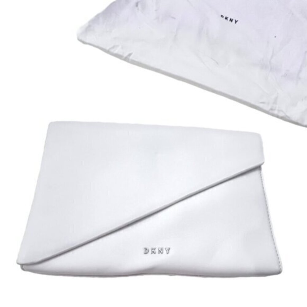 🎉SALE🎉 NWT DKNY White Leather Clutch Bag Hand Holder Dustbag Designer GIFT